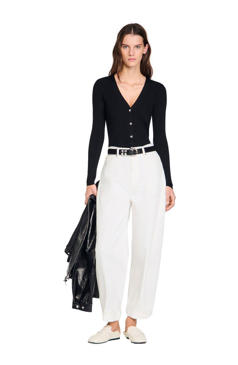 SANDRO Ribbed cardigan with fancy buttons, Alternate, color, Black