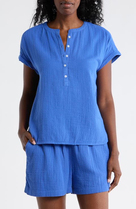 Cotton Gauze Henley Top