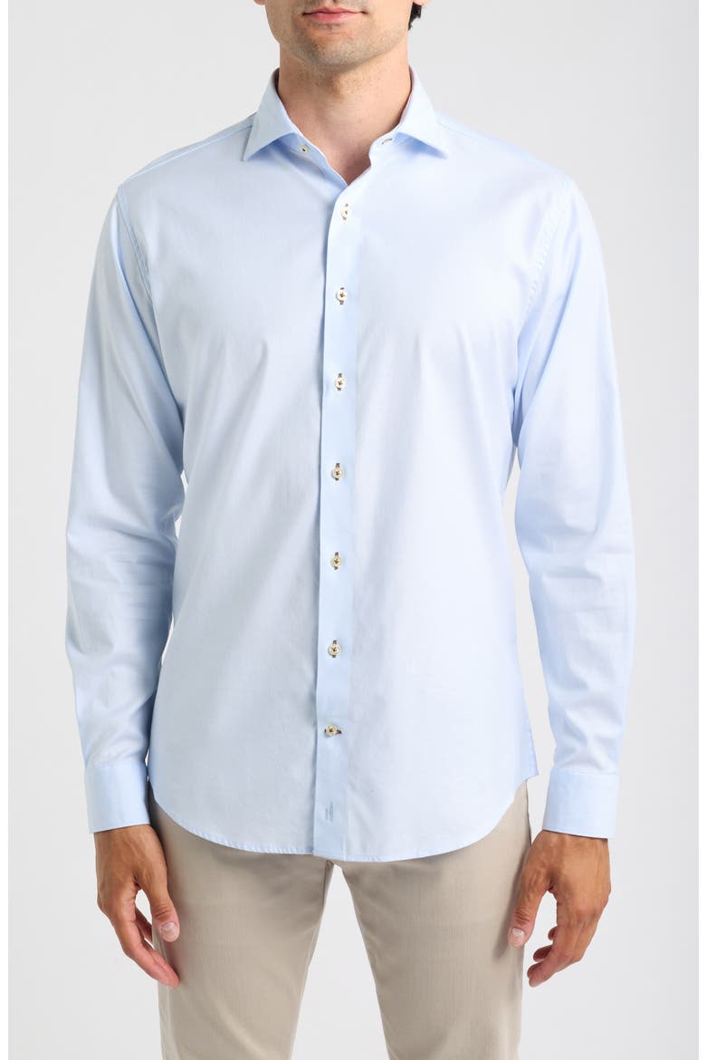 Stretch Twill Solid Long Sleeve Button Up Shirt, Main, color, GULF BLUE