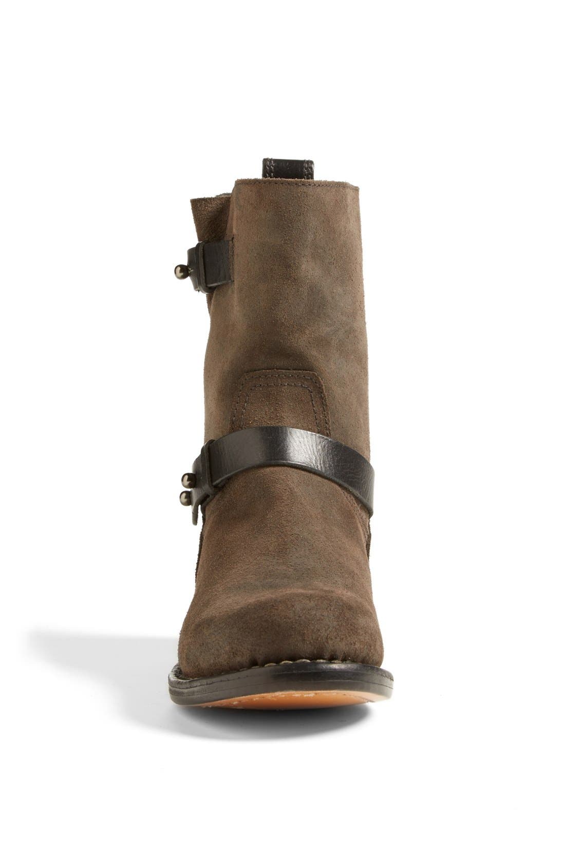 Waxed Calfskin Suede Moto Boot, Alternate, color, GREY