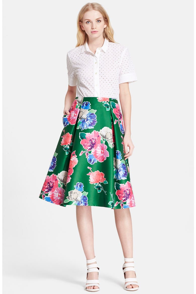 'lorella' floral print a-line skirt, Alternate, color, LUCKY GREEN