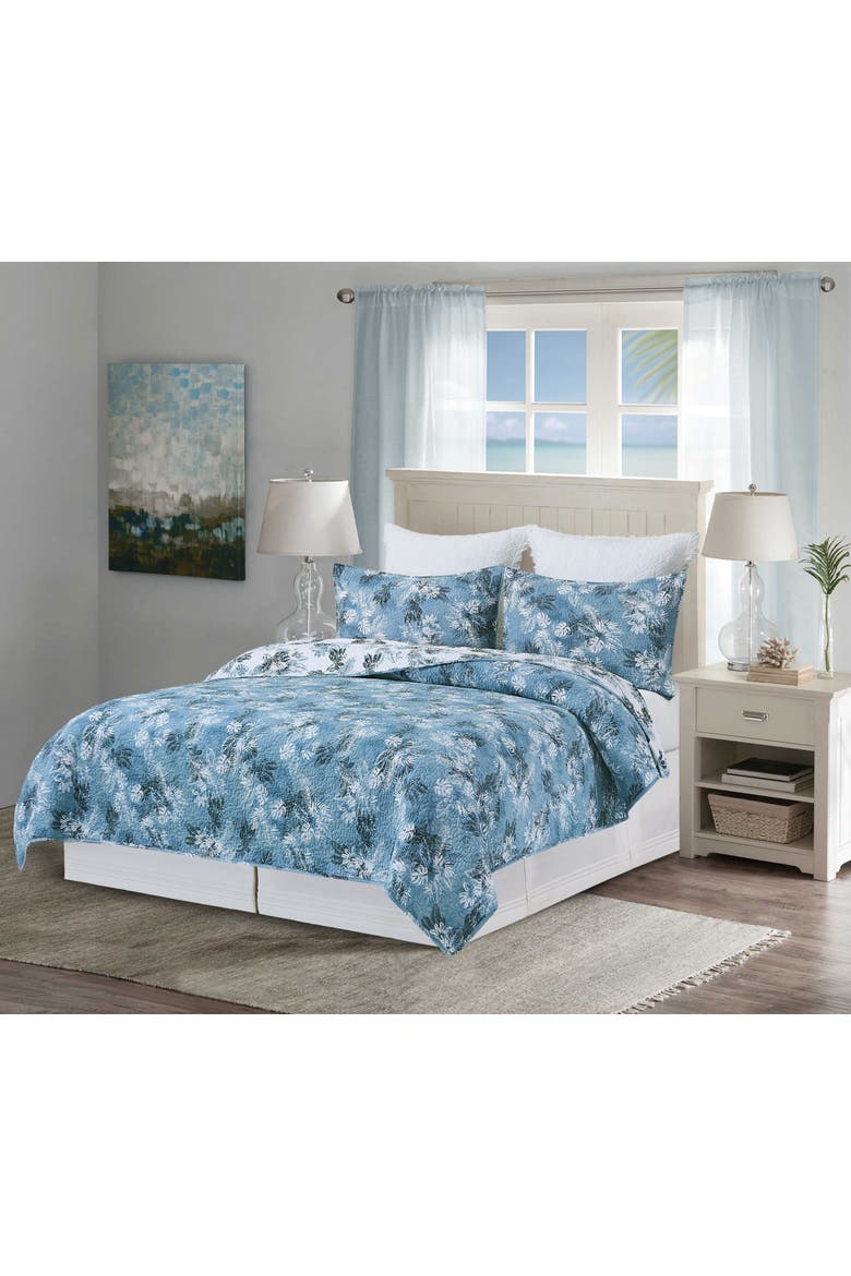 Bruno Palms Cotton Quilt Set  - Reversible and Machine Washable, Alternate, color, Blue