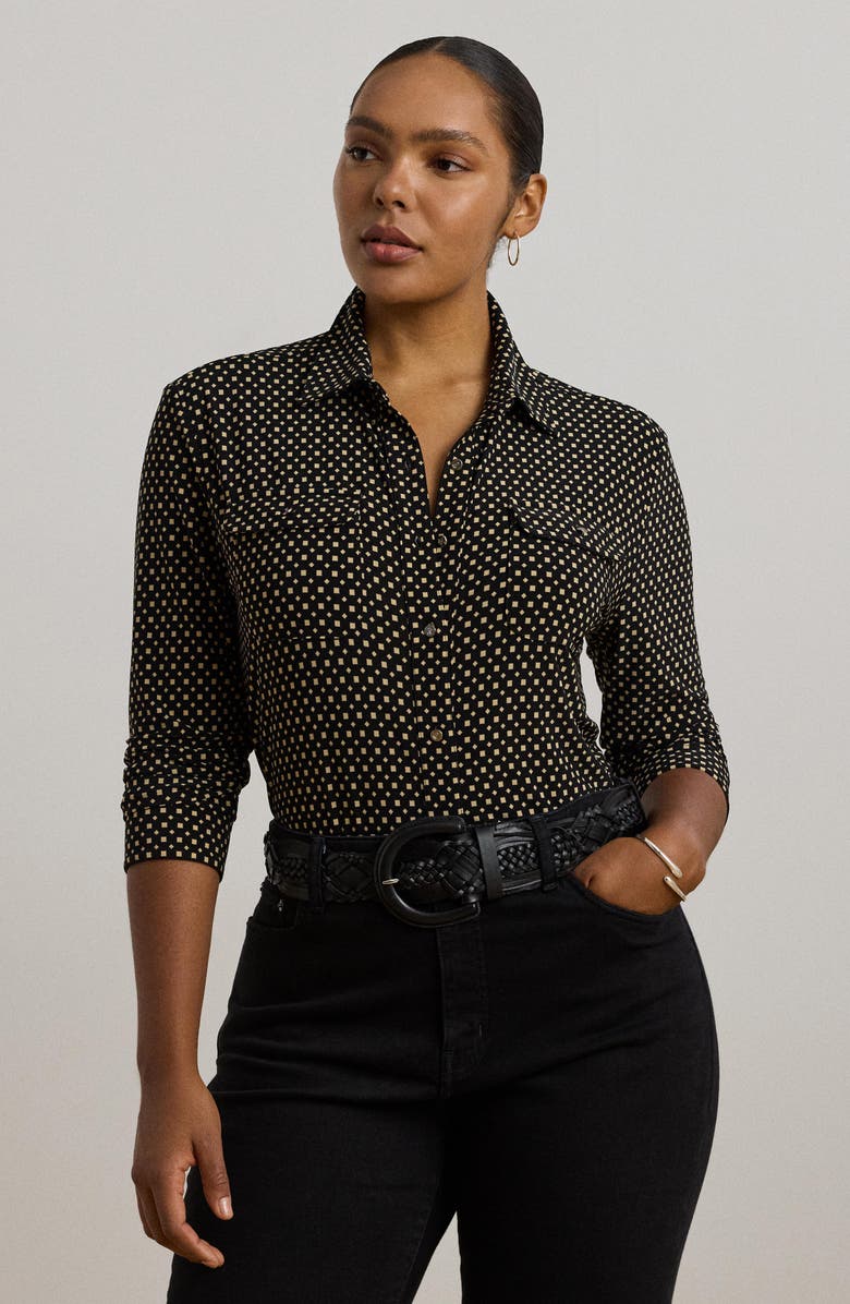 Lauren Ralph Lauren Slim Fit Jersey Button-Up Shirt, Alternate, color, 