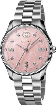 Gucci G-Timeless Mother-of-Pearl & Diamond Bracelet Watch, 29mm