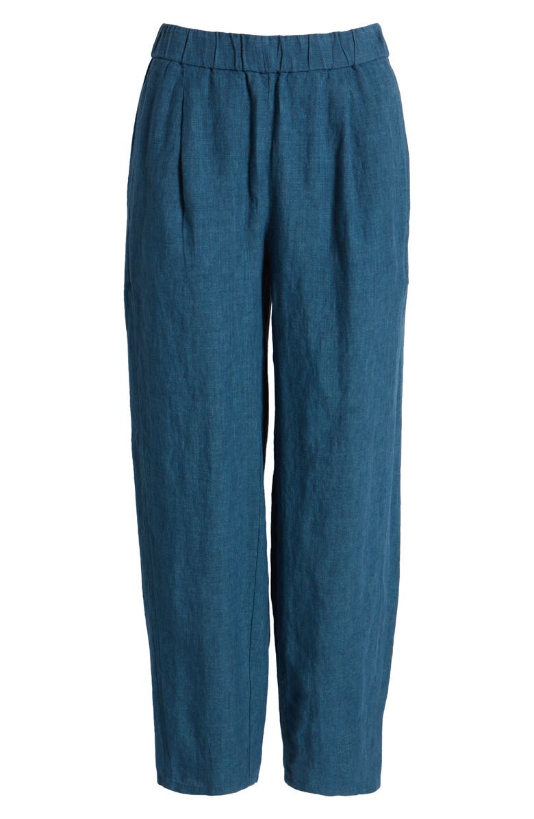 Eileen Fisher Pleated Linen Ankle Lantern Pants, Alternate, color, Harbor