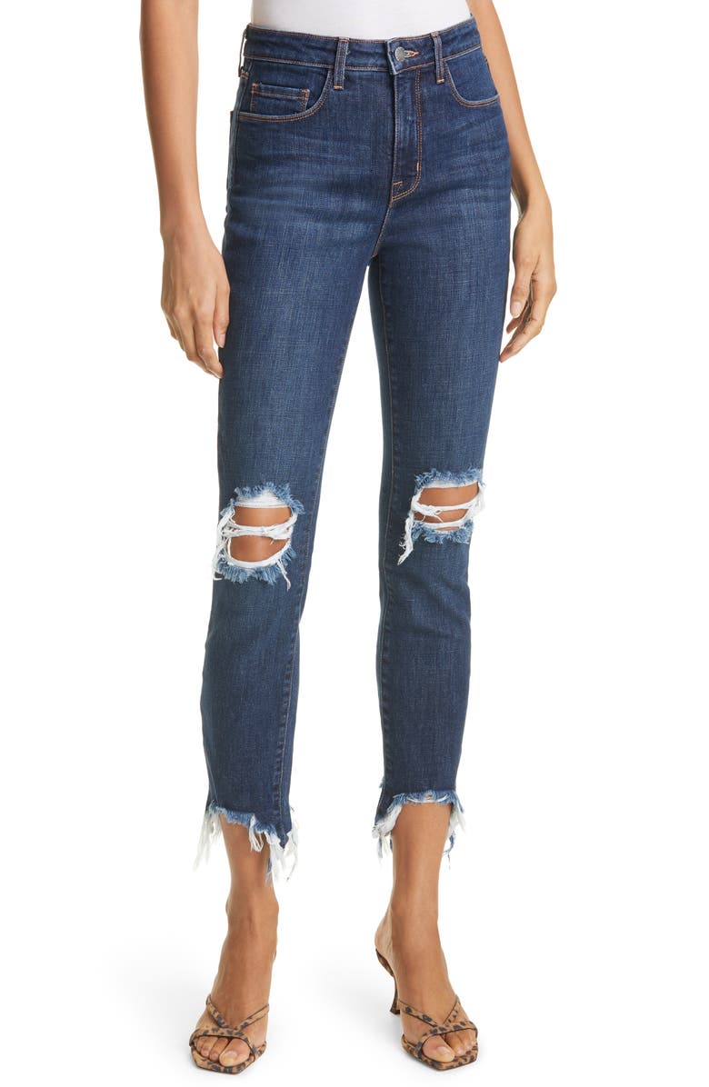 L'AGENCE High Line Destroyed Chewed Hem Crop Skinny Jeans, Main, color, 