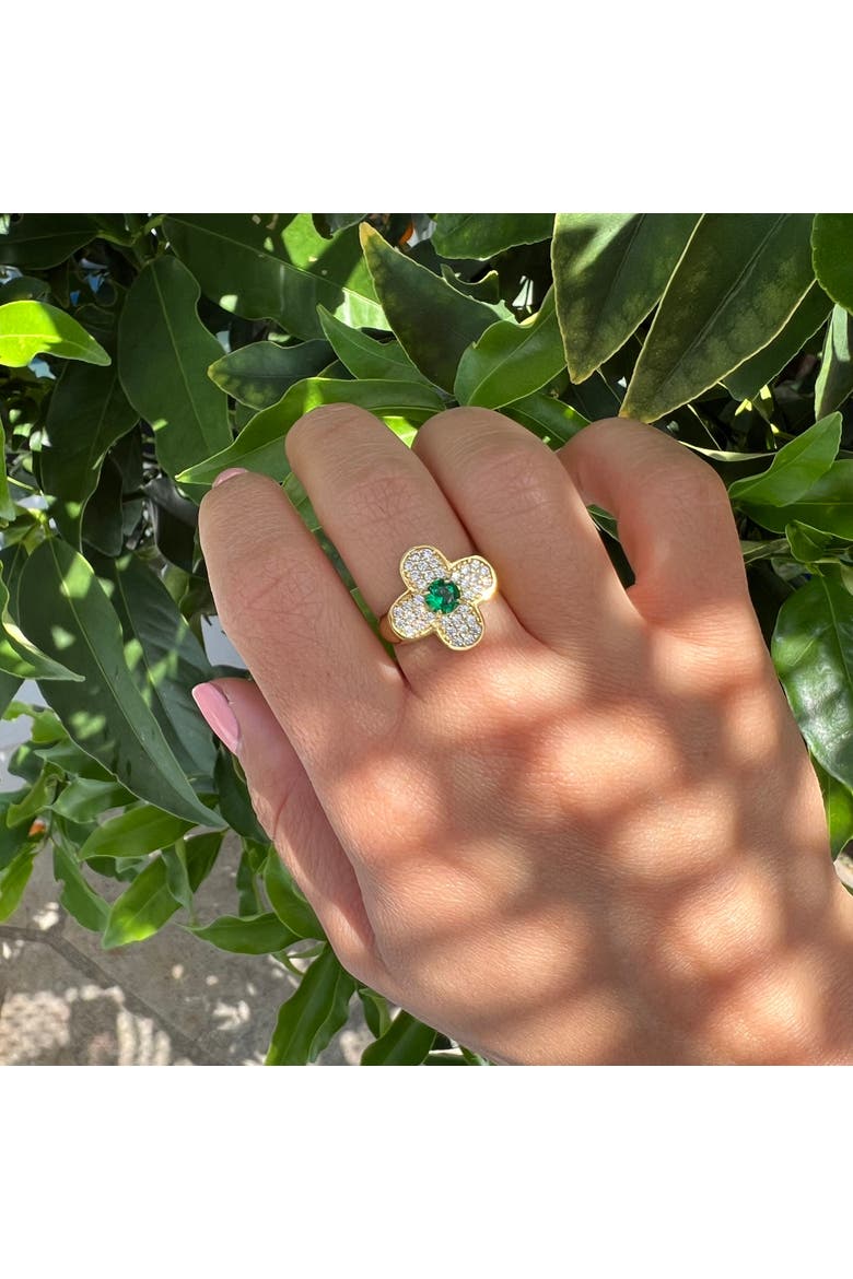 Gold Clover Emerald Ring, Alternate, color, green