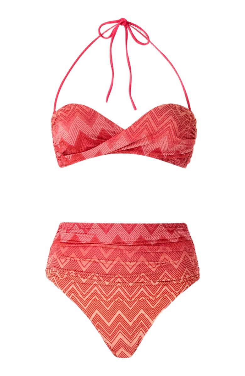 Missoni Zig Zag Lamé Stretch Nylon Bikini With High Bottom, Alternate, color, Red