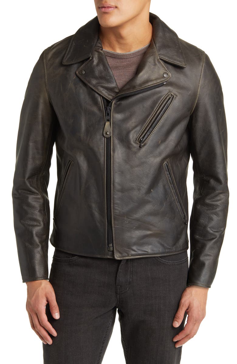 Schott NYC Cowhide Leather Moto Jacket, Alternate, color, Grey