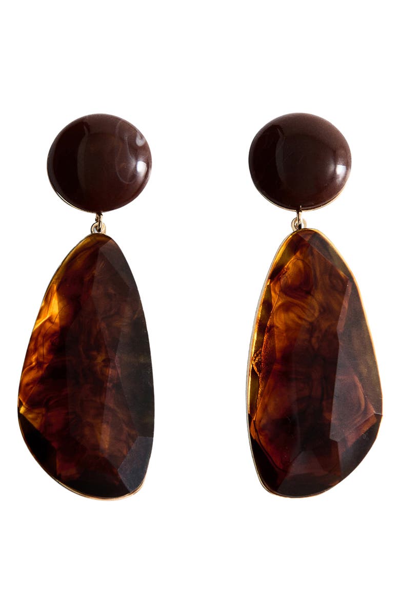 MANGO Resin Pendant Drop Earrings, Main, color, Brown