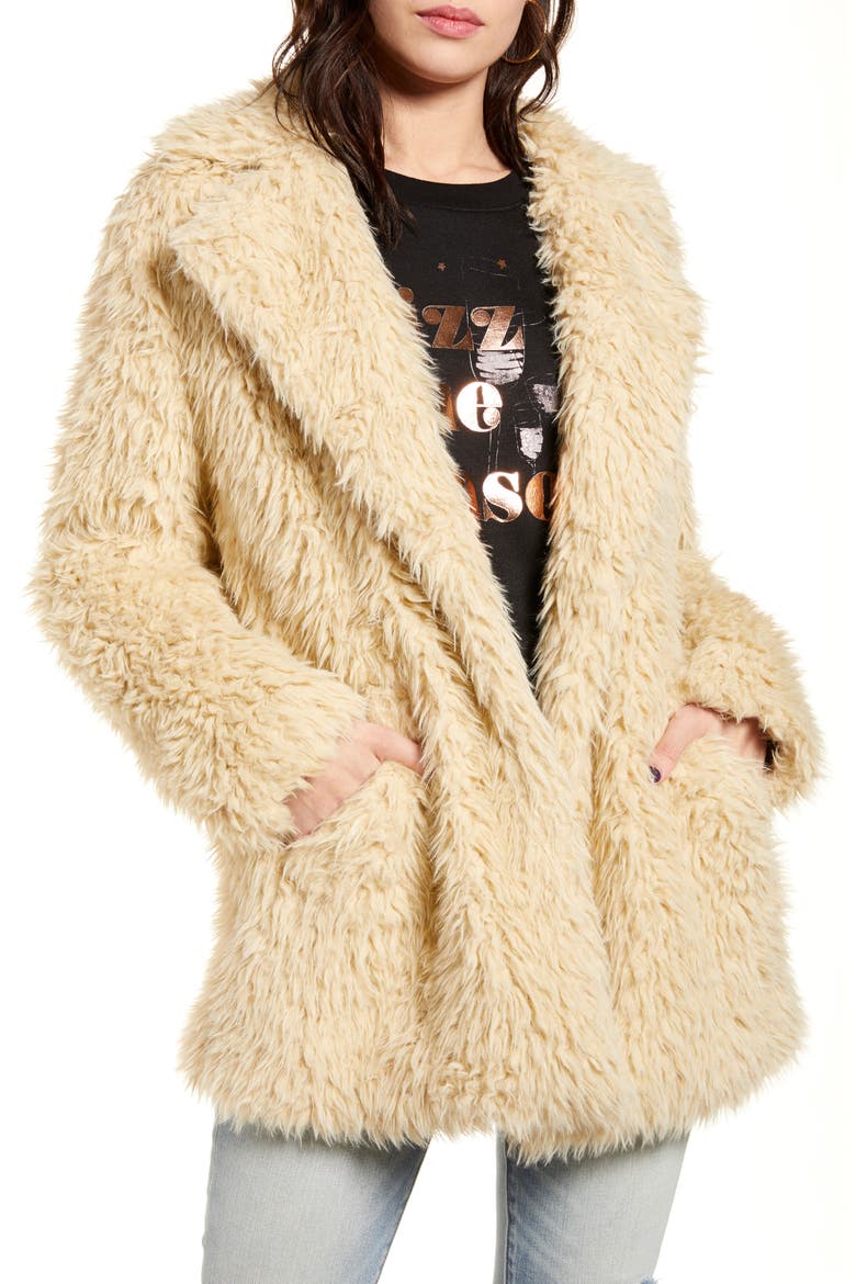 Faux Fur Teddy Coat, Main, color, TAN LION