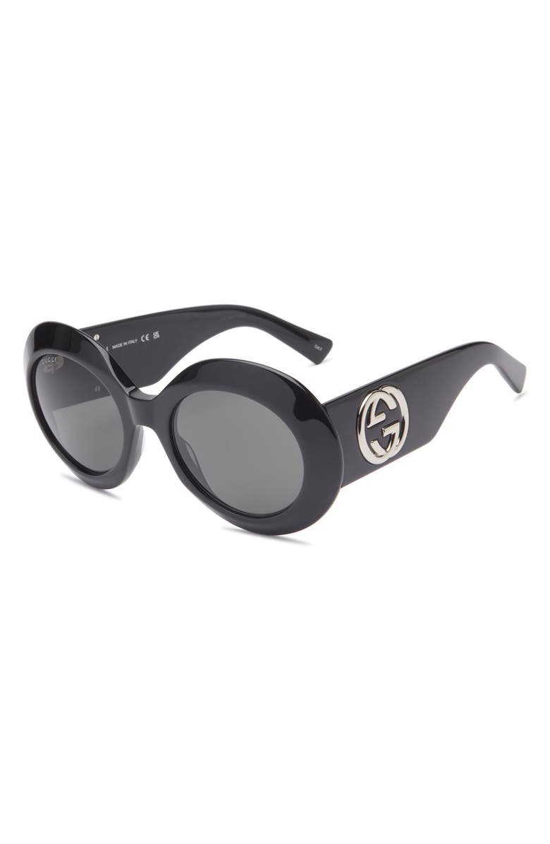 Gucci 54mm Round Sunglasses, Alternate, color, Black Black Grey