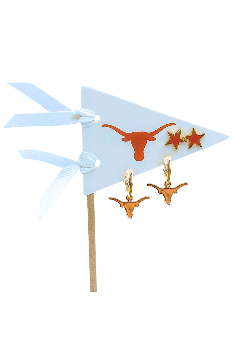 University Of Texas Pennant Pair Earring Set, Main, color, Yellow Gold