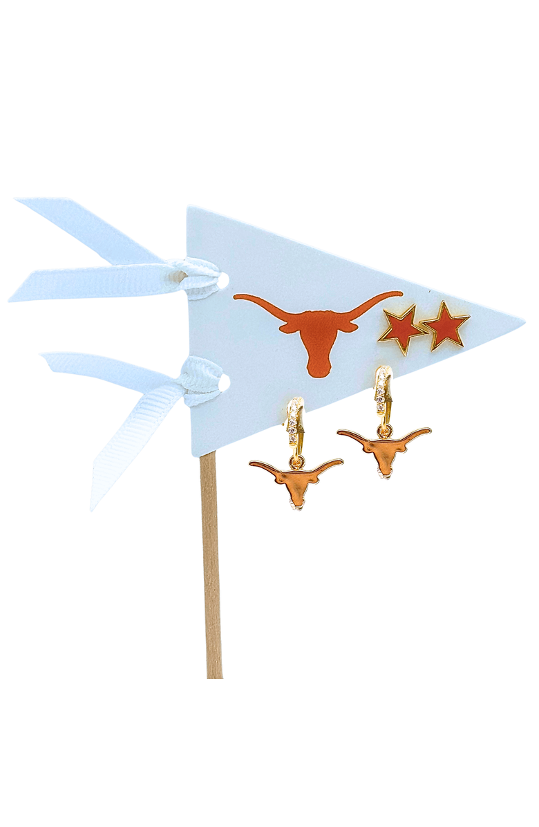 Color Shout University Of Texas Pennant Pair Earring Set, Main, color, Yellow Gold