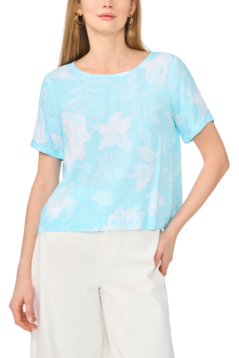 Floral Print Top, Main, color, DEW BLUE