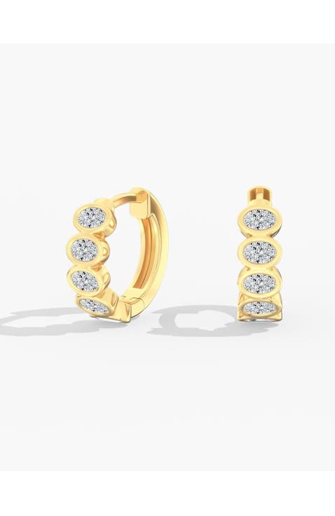 East West Oval Bezel Lab Diamond Huggie in 14K Gold