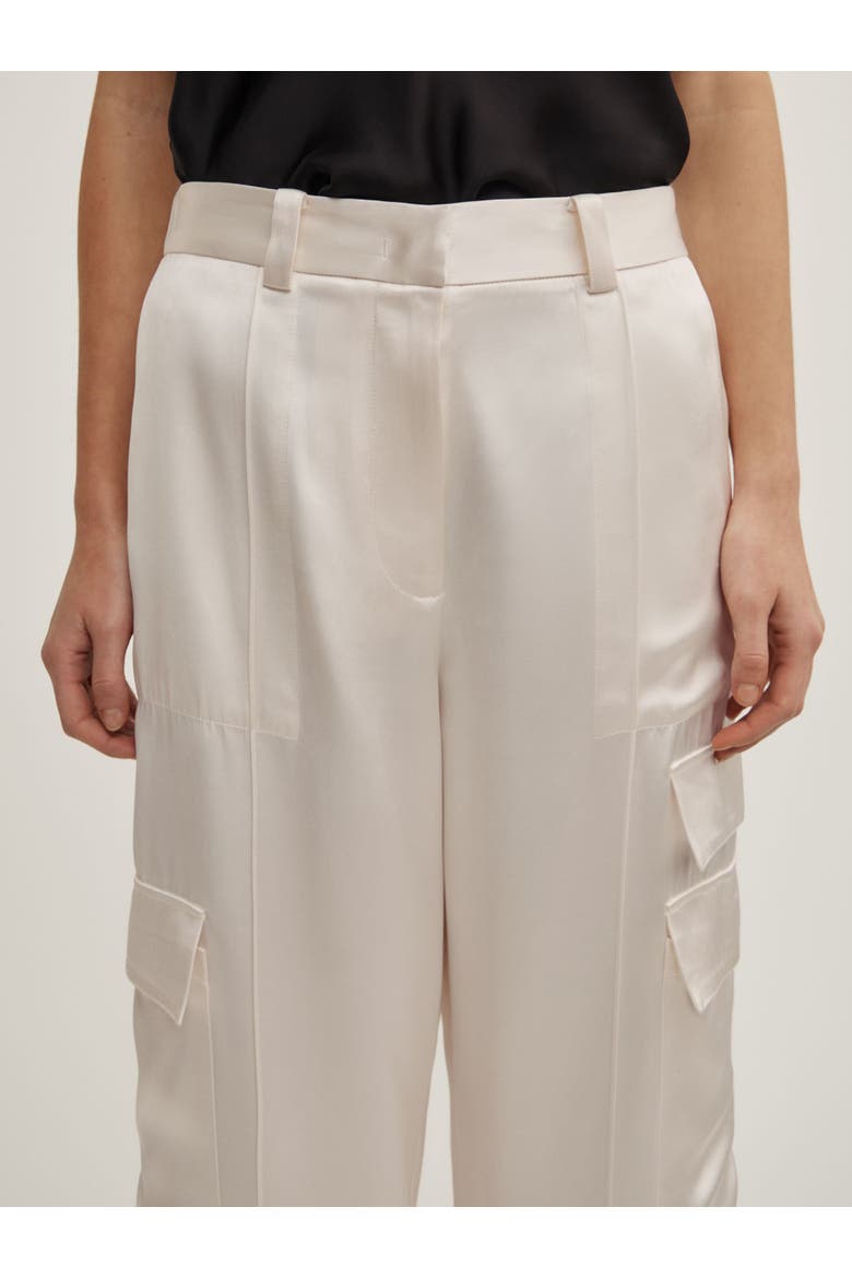 Satin High Rise Cargo Trousers, Alternate, color, Chalk