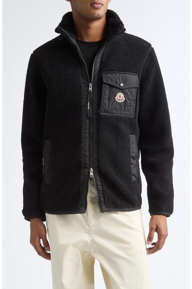 Zip Front Fleece Cardigan, Main, color, BLACK