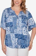 RUBY RD Floral Smocked Henley Jersey Top