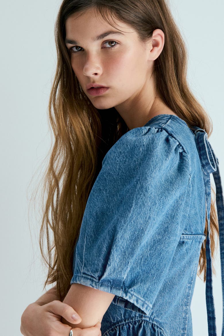 Flared-skirt Denim Dress, Alternate, color, Denim blue