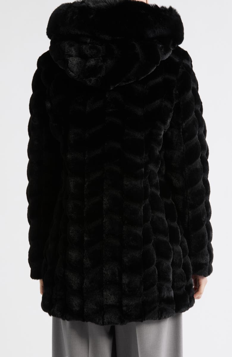 Via Spiga Grooved Faux Fur Hooded Coat, Alternate, color, Black