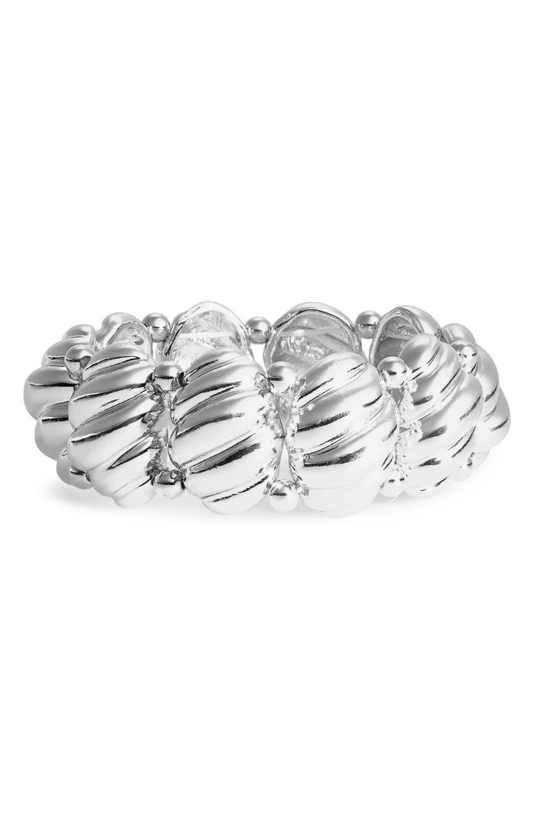 Cara Scalloped Stretch Bracelet, Main, color, Silver