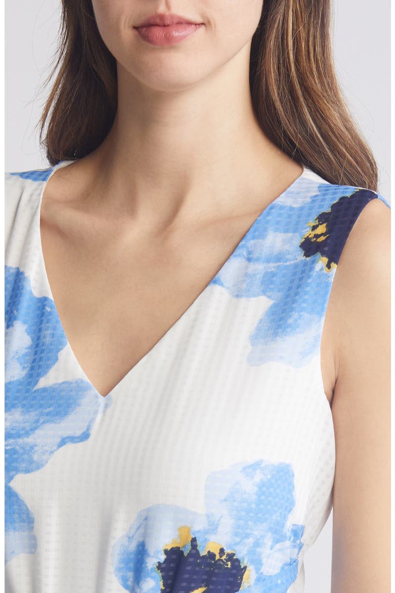 Floral Tie Belt Midi Dress, Alternate, color, BRIGHT WHITE/ SHORE BLUE