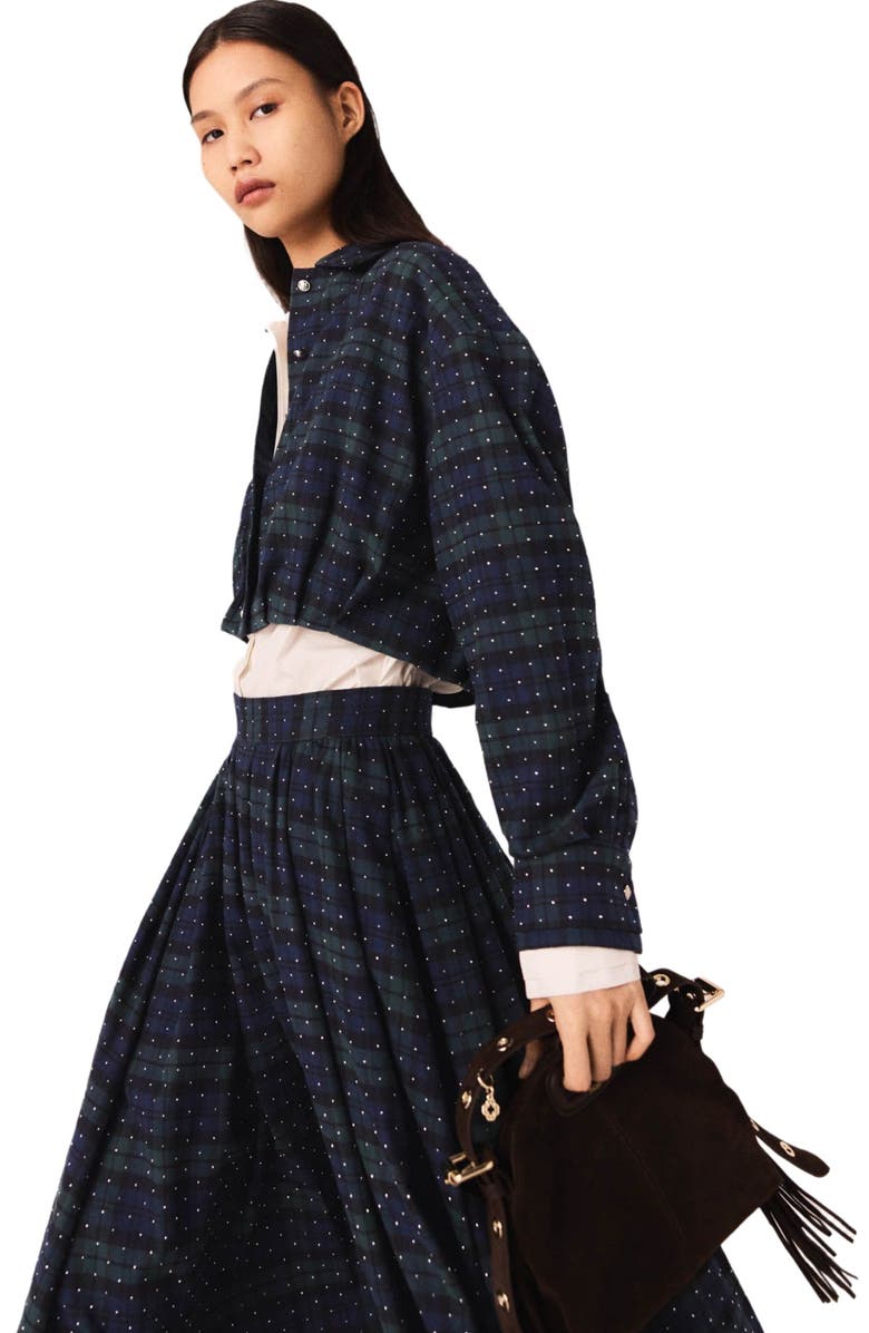 maje Checked rhinestone cropped shirt, Alternate, color, Blue / Green