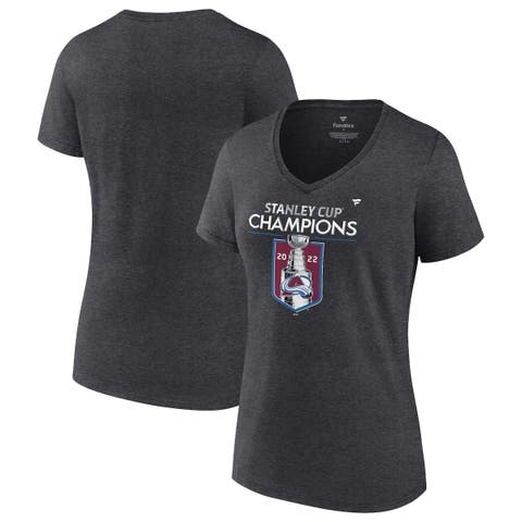 Women's Fanatics Branded Heathered Charcoal Colorado Avalanche 2022 Stanley Cup Champions Locker Room V-Neck T-Shirt