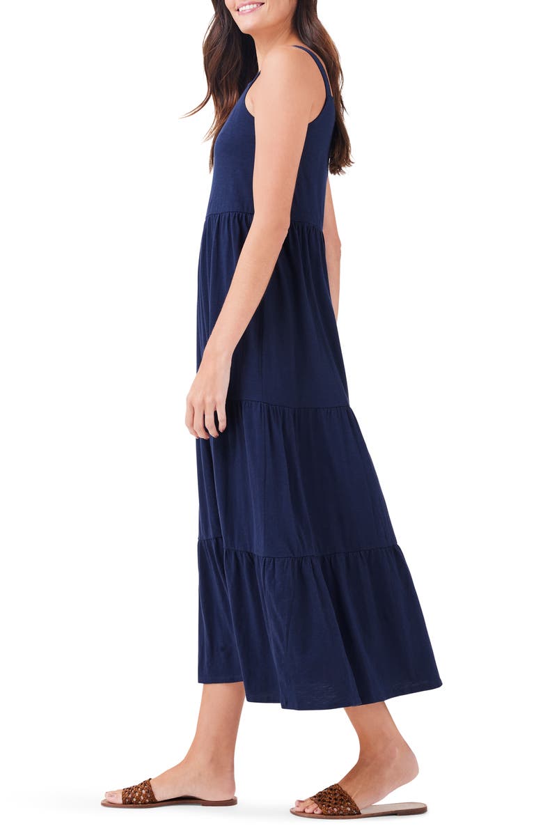 NZT by NIC+ZOE Tiered Cotton Blend Midi Sundress, Alternate, color, Dark Indigo