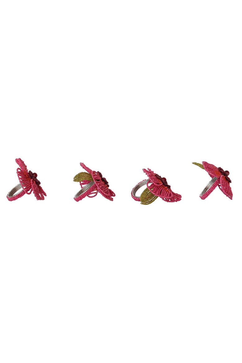 4-Piece Round Handmade Glass Beaded Flower Napkin Rings, Multicolor, Alternate, color, Pink