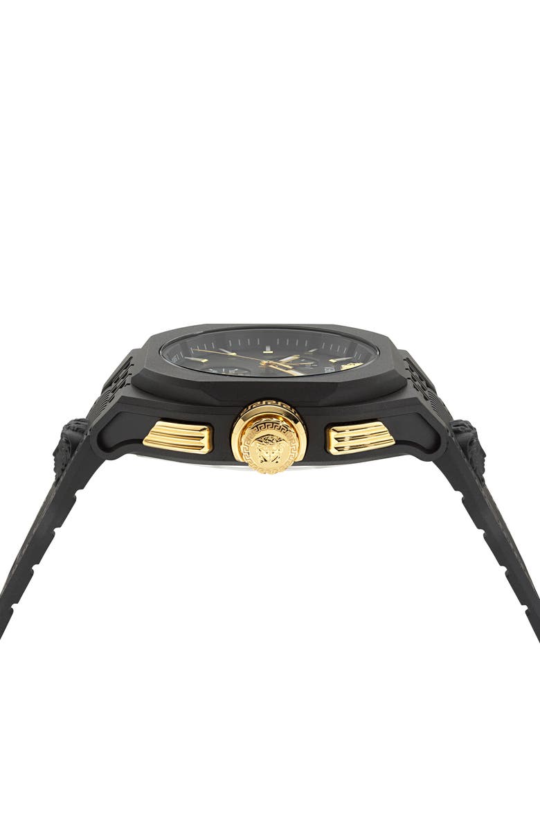 Versace V-Legend Chronograph Synthetic Strap Watch, 44mm, Alternate, color, Black
