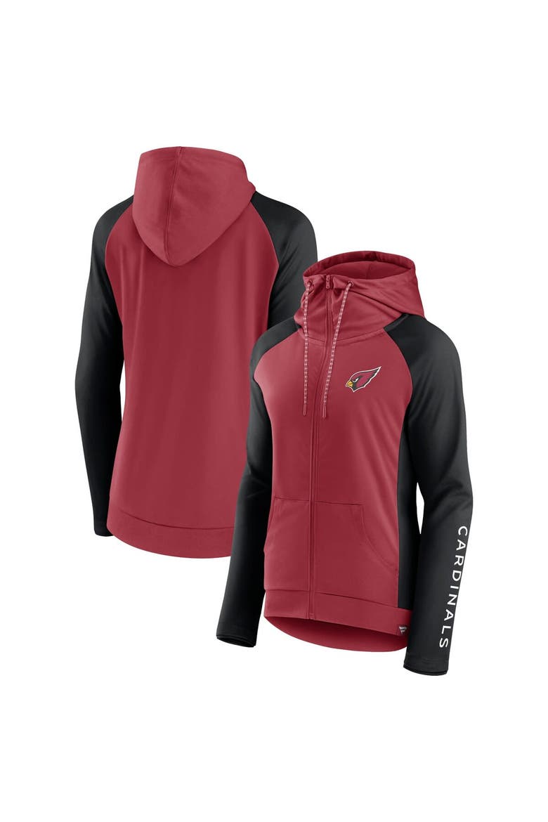 Women's Fanatics Branded Cardinal/Black Arizona Cardinals End Around Lightweight Raglan Full-Zip Hoodie Jacket, Main, color, Cardinal