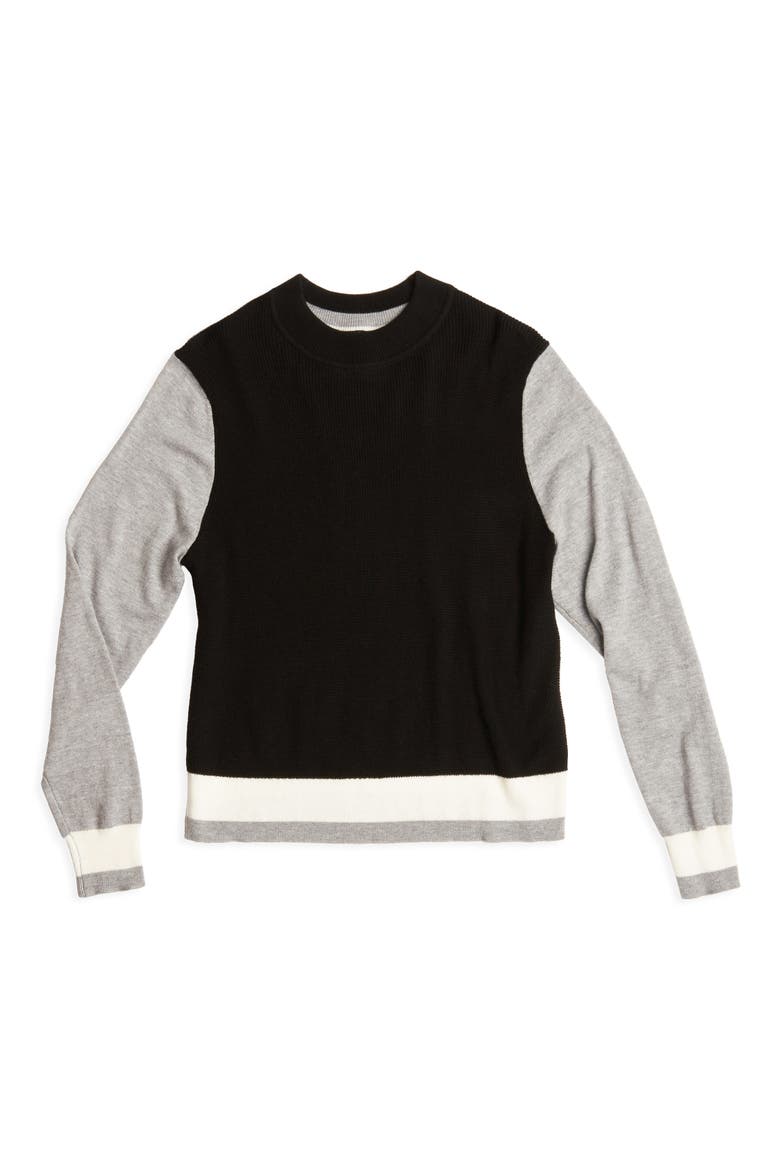 Colorblock Cotton Blend Sweater, Alternate, color, RICH BLACK
