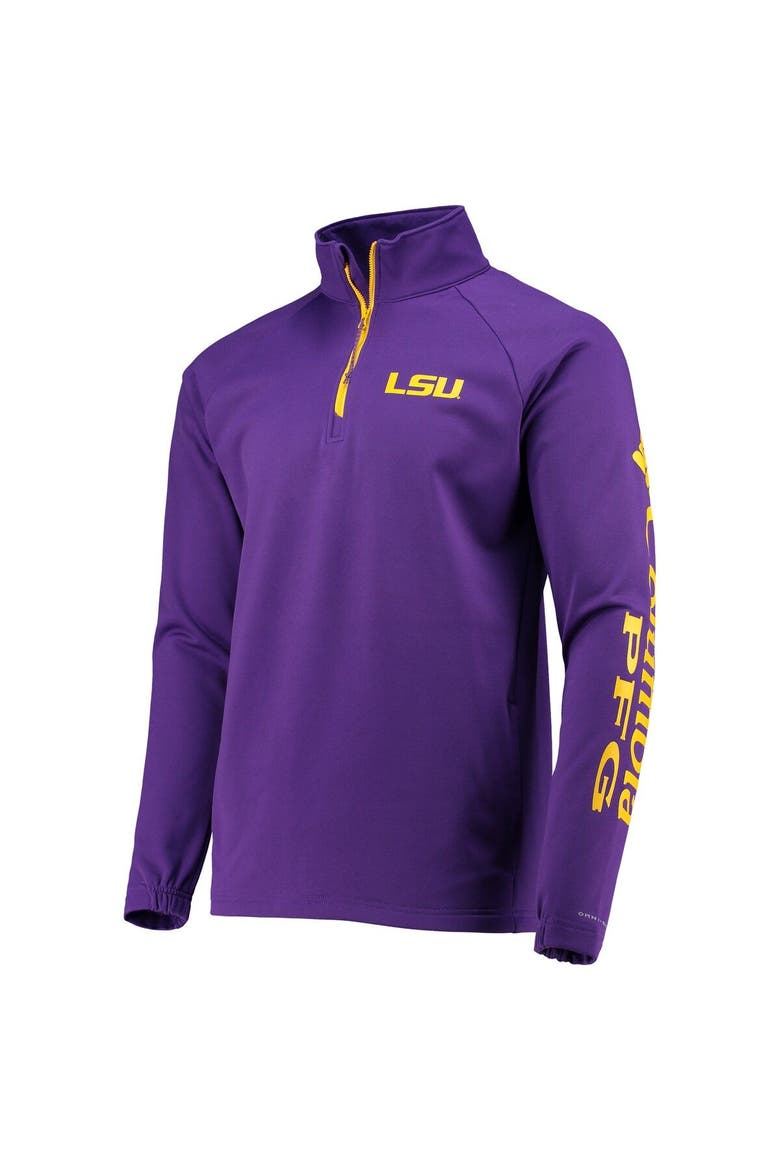 Men's Columbia Purple LSU Tigers Terminal Tackle Fleece Raglan Omni-Shade Quarter-Zip Jacket, Alternate, color, Purple