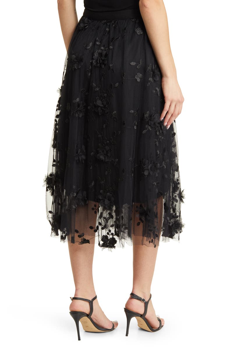 NIKKI LUND Audra Floral Appliqué Chiffon Maxi Skirt, Alternate, color, Black