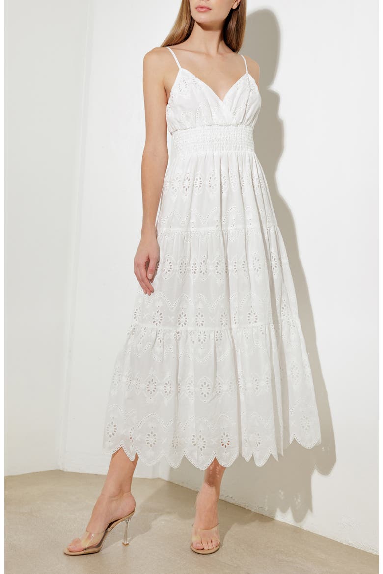 Eyelet Embroidery Midi Dress, Alternate, color, OFF WHITE