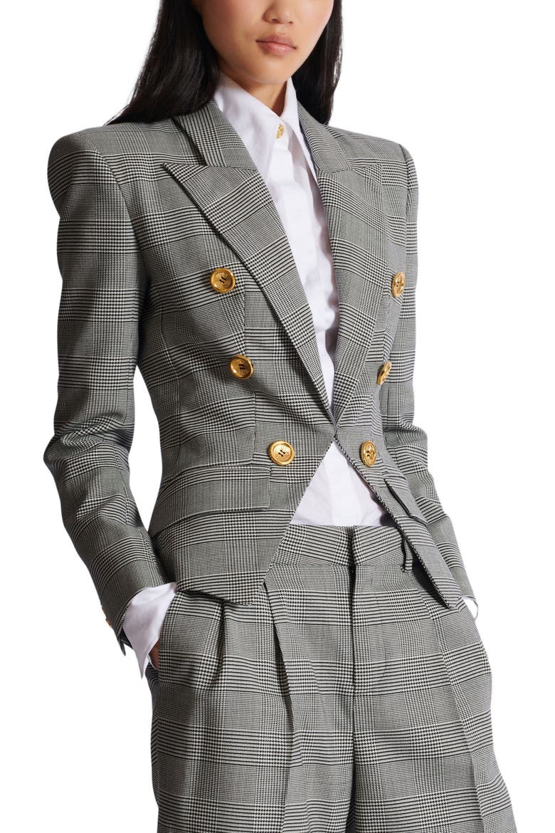 6-button jacket in Prince of Wales jacquard, Alternate, color, black