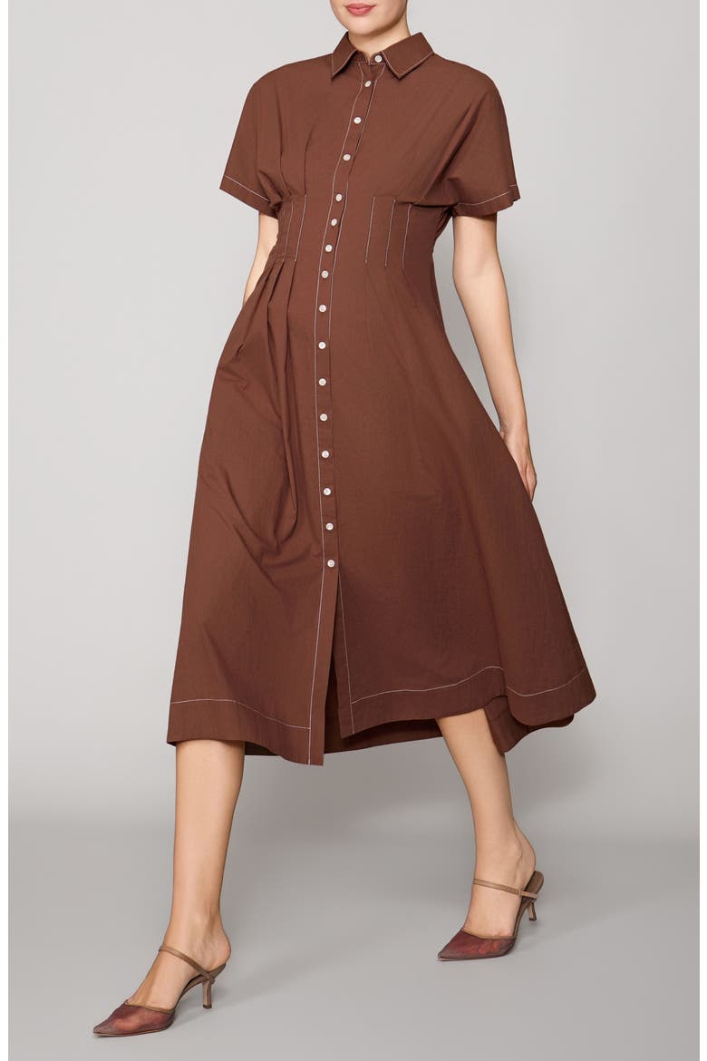 Contrast Stitch Midi Shirtdress, Alternate, color, BROWN