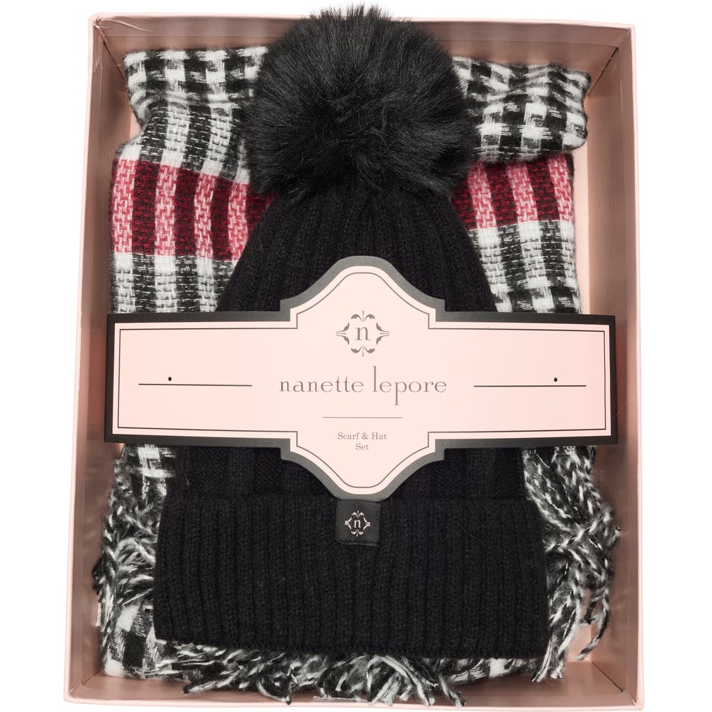 Nanette Lepore Faux Fur Pompom Beanie & Scarf Set In Multi