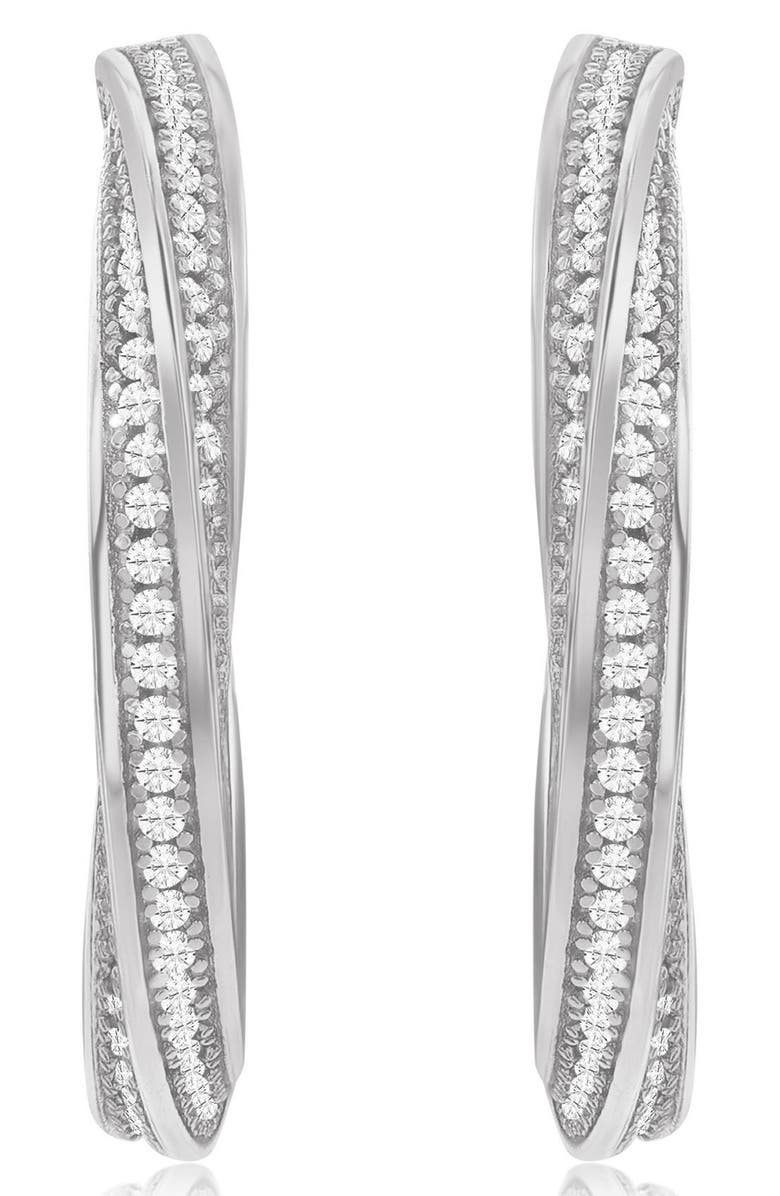 SUZY LEVIAN Pavé Cubic Zirconia Twisted Hoop Earrings, Main, color, White