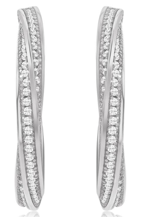 Pavé Cubic Zirconia Twisted Hoop Earrings