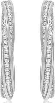 SUZY LEVIAN Pavé Cubic Zirconia Twisted Hoop Earrings