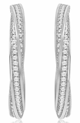 Pavé Cubic Zirconia Twisted Hoop Earrings