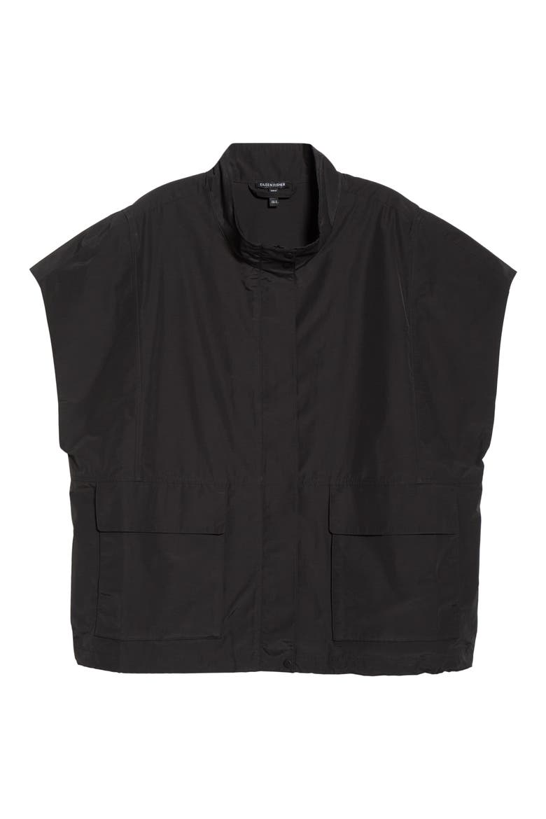 Stand Collar Organic Cotton & Recycled Nylon Vest, Alternate, color, BLACK