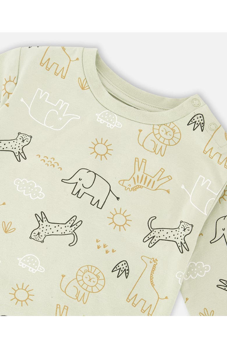 Deux par Deux Organic Cotton Jersey Animal Print Sweater and Pants Set, Alternate, color, Sage Green Animal Print