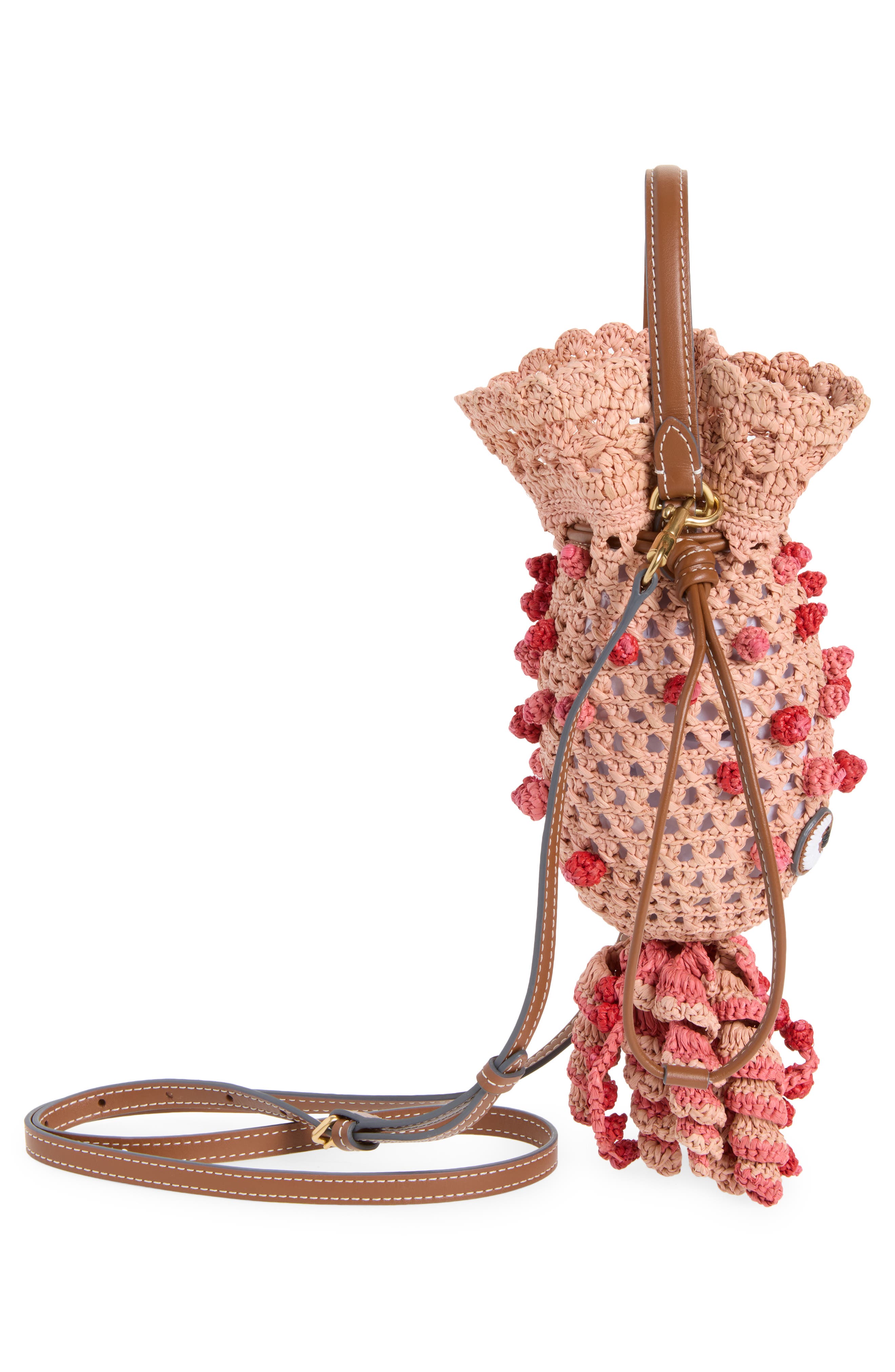 Crochet Raffia Squid Crossbody Bag, Alternate, color, NATURAL