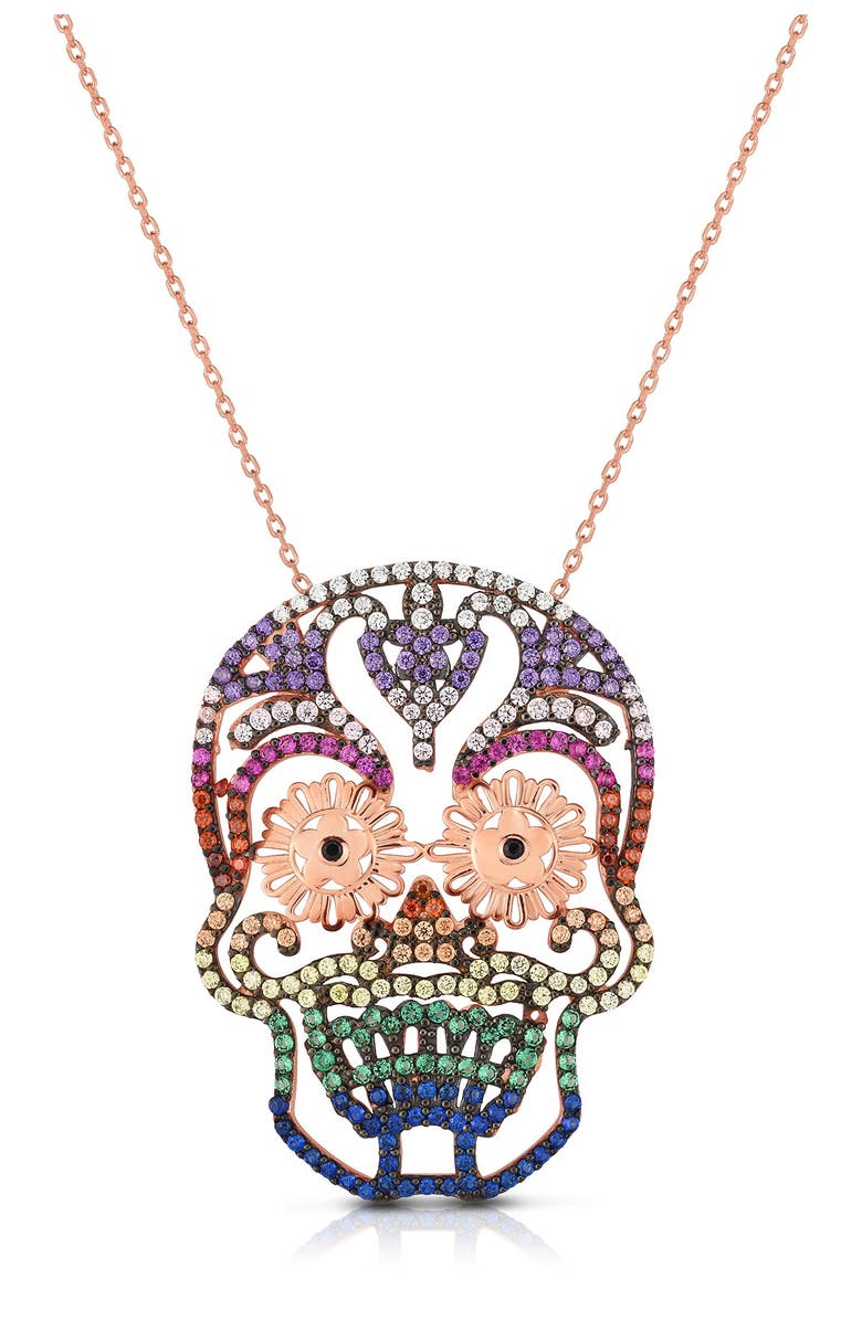 SPHERA MILANO Rainbow Cubic Zirconia Skull Necklace, Main, color, 