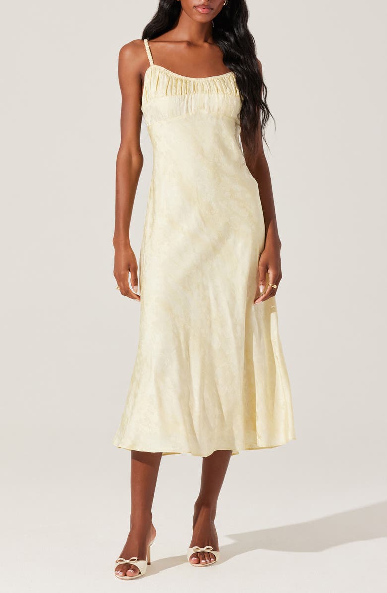 ASTR the Label Kaiya Floral Bias Cut Satin Dress, Main, color, Yellow