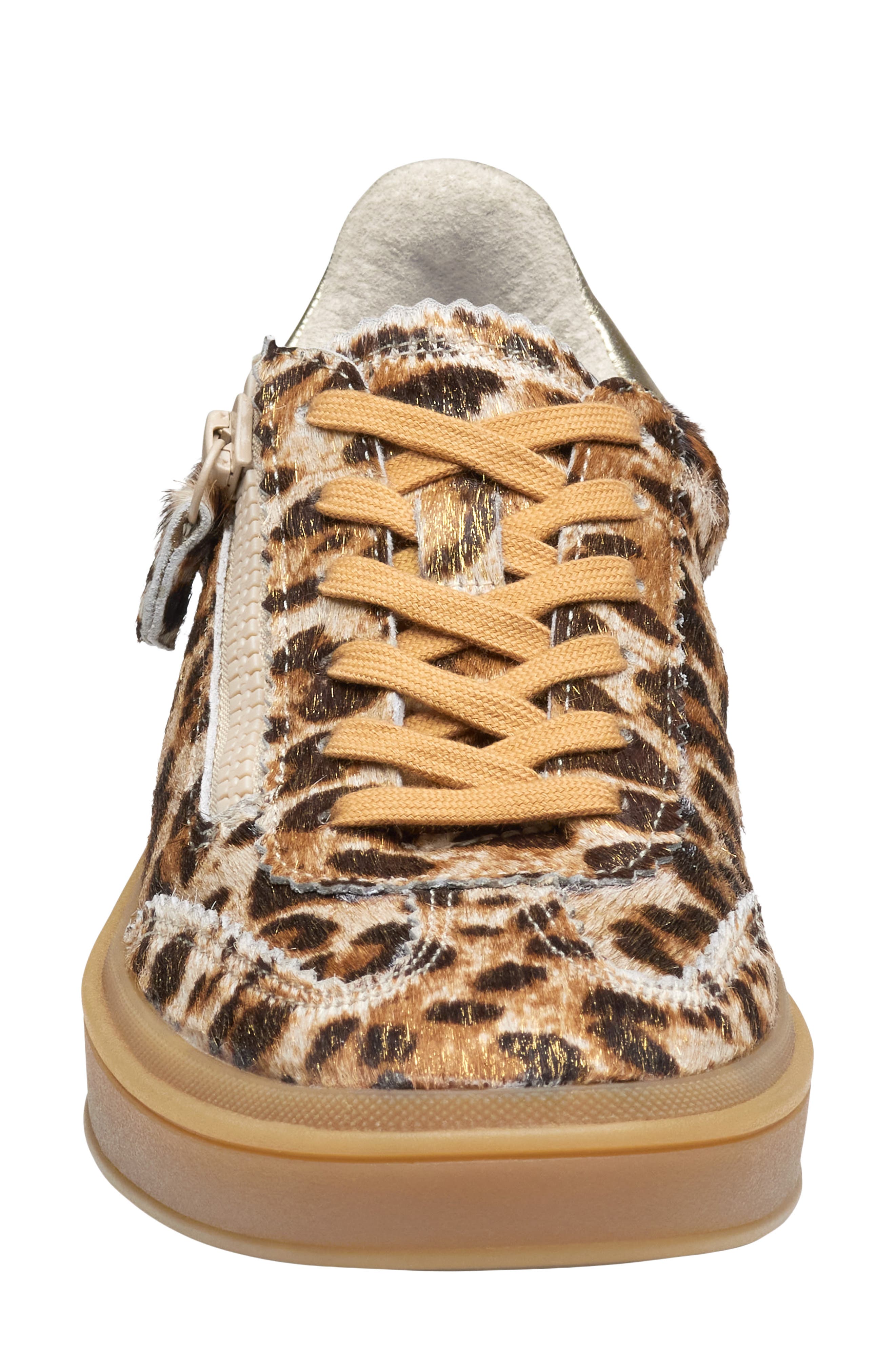 Johnston & Murphy Ashley Genuine Calf Hair Side Zip Sneaker, Alternate, color, Gold Leopard/Metallic Sheep
